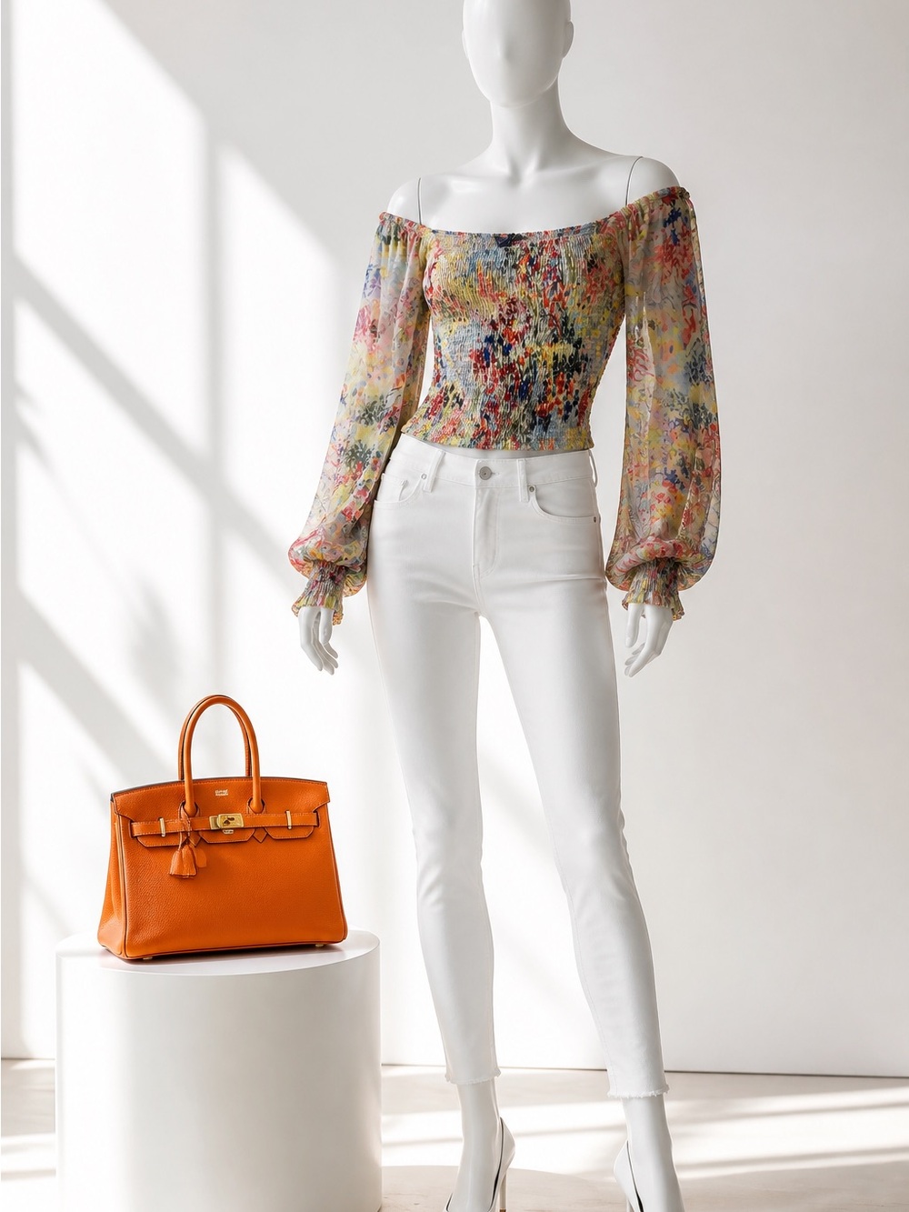 Anthropologie Multicolor Off-Shoulder Smocked Blouson Top